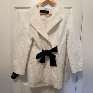Zara Cream Leaf Embossed Jacket with Black Bow